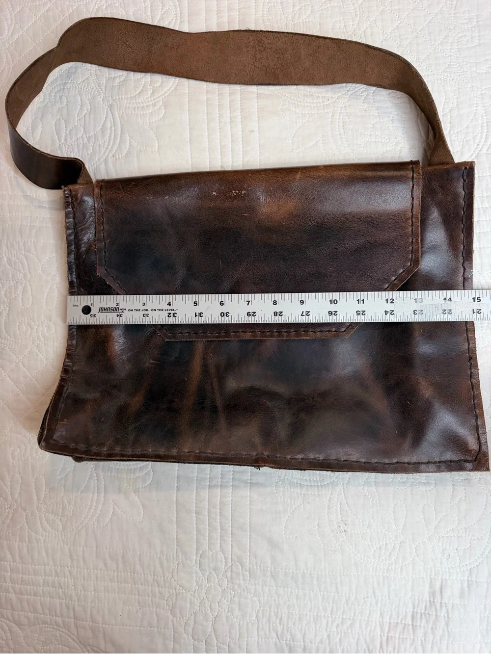 Vintage Brown Leather Messenger Bag Purse 11x15x4” Envelope Style classic